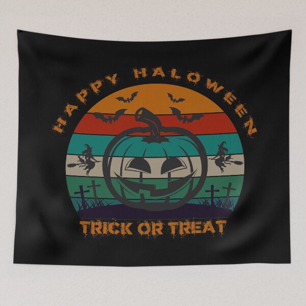 Item preview, Happy Halloween Trick or Treat with Pumpkin and Witches - Design for Halloween with pumpkin, witches and bats designed and sold by velisani.