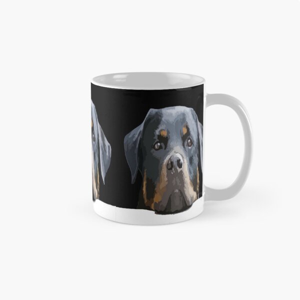 Artikelvorschau, Rottweiler späht über eine weiße Wand vor Schwarz entworfen und verkauft von taiche.