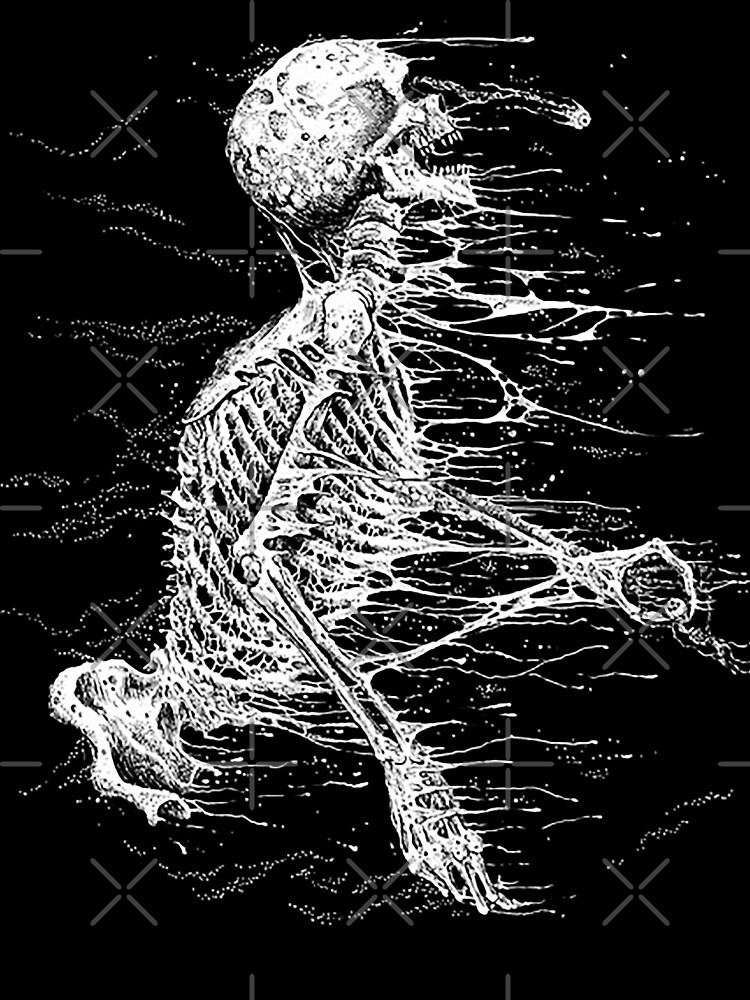 Death Metal Skeleton blown away black white