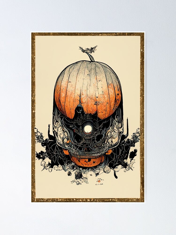"Cyber Robot Jack o Lantern Illustration" Poster for Sale by