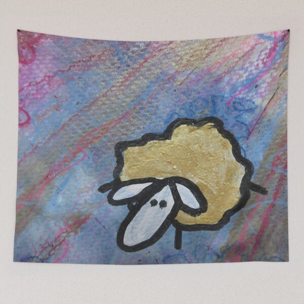 Item preview, UnFolding the Ewe-niverse #20 mixed media and ink painting of sheep designed and sold by ChillonLeachArt.