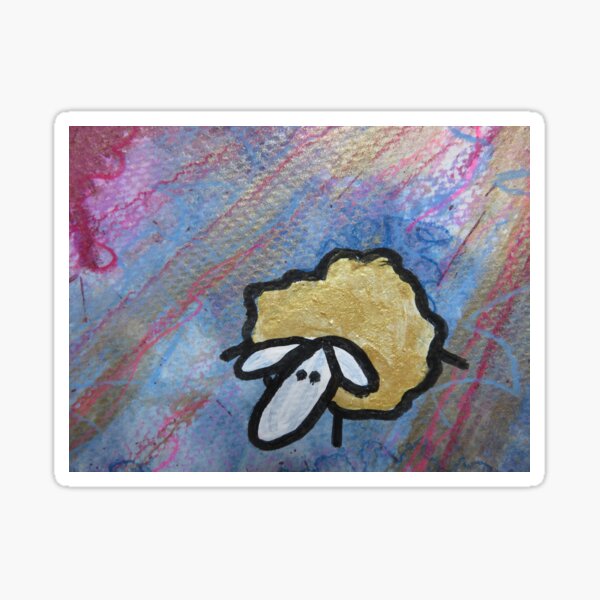 UnFolding the Ewe-niverse #20 mixed media and ink painting of sheep Sticker