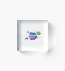 Blue Sparkle Pixel Planet Acrylic Block