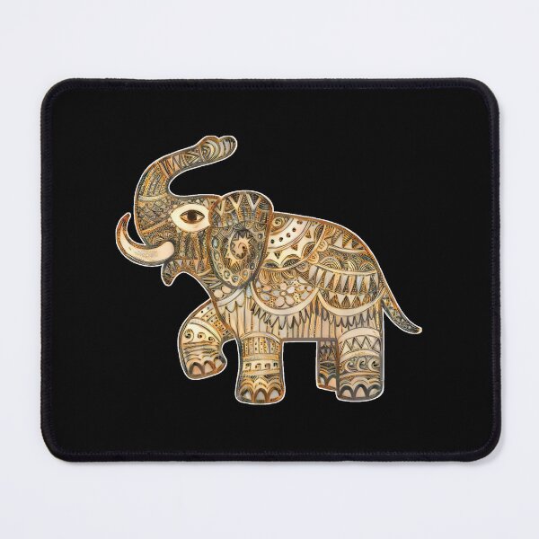 Aperçu de l'œuvre Art sacré d'éléphant tribal peint en crème dorée et argent créée et vendue par ittybittyowl.