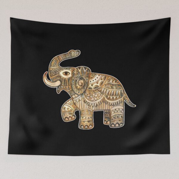 Item preview, Painted Tribal Elephant Sacred Art in Golden Cream and Silver designed and sold by ittybittyowl.