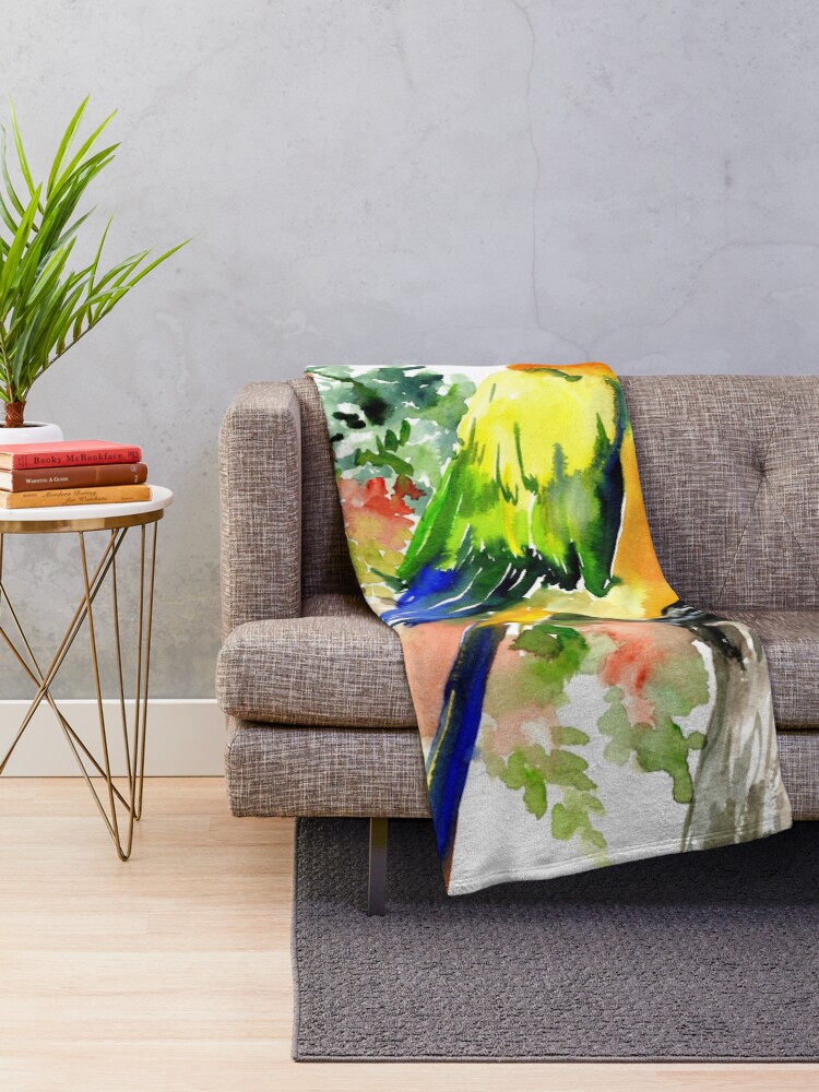 Alternate view of Sun Conure Parakeet Throw Blanket