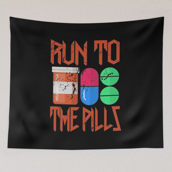 Item preview, Run To The Pills Metal Bottle Distressed Funny Lyrics designed and sold by PunnyLyrics.