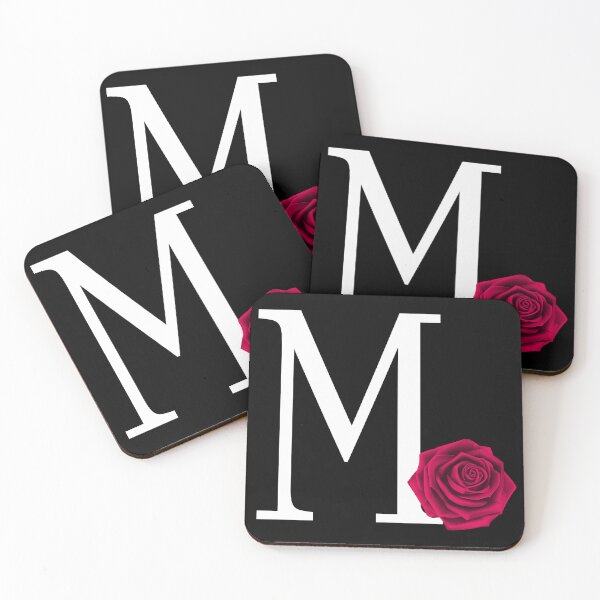 Item preview, Monogram Initial Letter M with Red Rose on Black Background designed and sold by PMDConcepts.