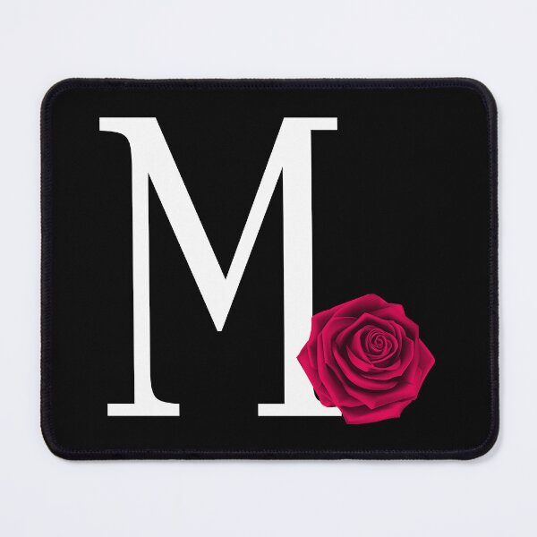 Item preview, Monogram Initial Letter M with Red Rose on Black Background designed and sold by PMDConcepts.