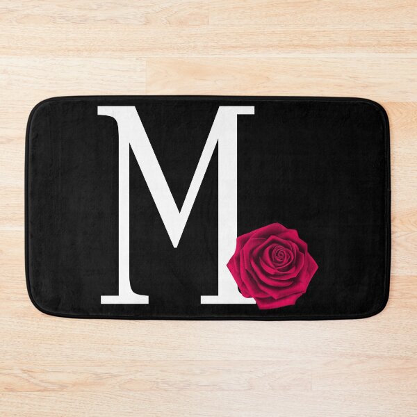 Item preview, Monogram Initial Letter M with Red Rose on Black Background designed and sold by PMDConcepts.