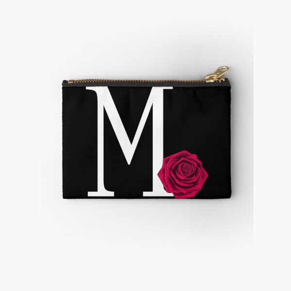 Item preview, Monogram Initial Letter M with Red Rose on Black Background designed and sold by PMDConcepts.