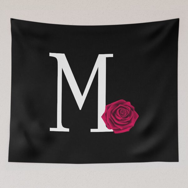 Item preview, Monogram Initial Letter M with Red Rose on Black Background designed and sold by PMDConcepts.