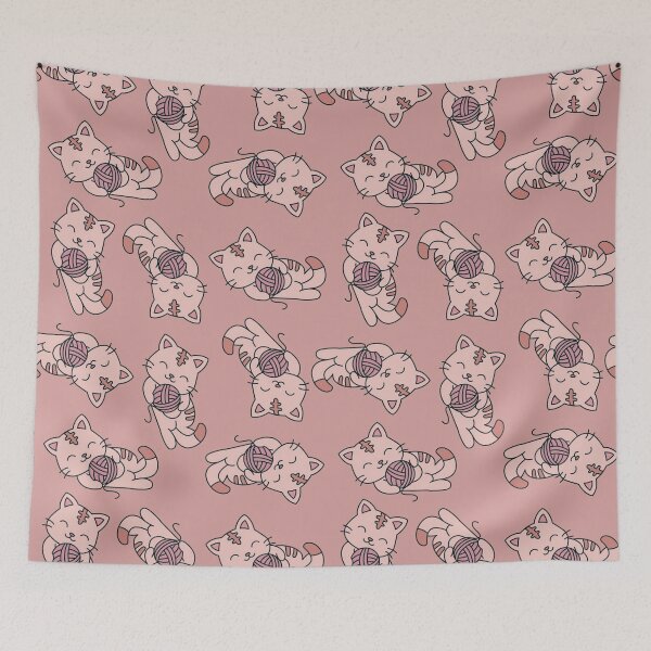 Item preview, Cute Pink Kittens With Yarn Pattern designed and sold by HappyLifeCreate.