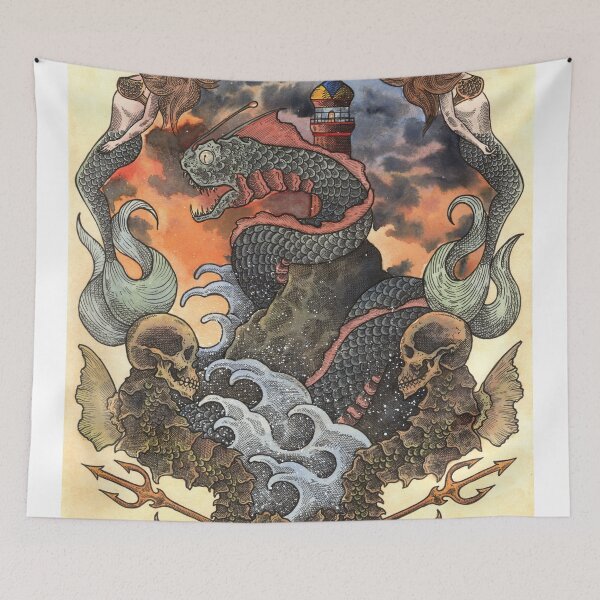 Item preview, Sea Monster Serpent and Lighthouse designed and sold by MarkADArt.