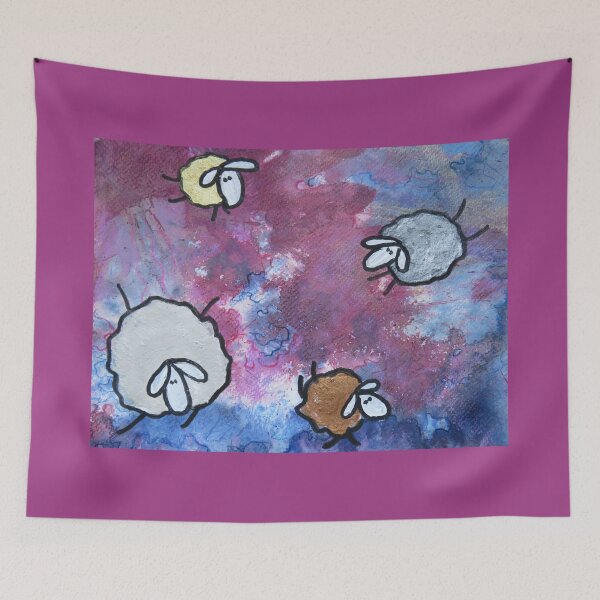Item preview, UnFolding the Ewe-niverse #42 mixed media and ink painting of sheep designed and sold by ChillonLeachArt.