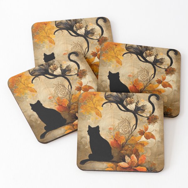 Item preview, Black Cat in Fall Leaves | Art Nouveau Style | Autumn Colors | Autumn Flowers Vol. 5 designed and sold by Jennykies.