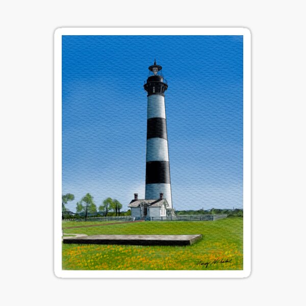 "Bodie Island Lighthouse, View 3, Landward Face and Oil House" Sticker