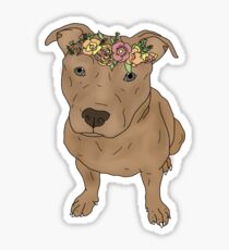pitbull with flower crown Sticker
