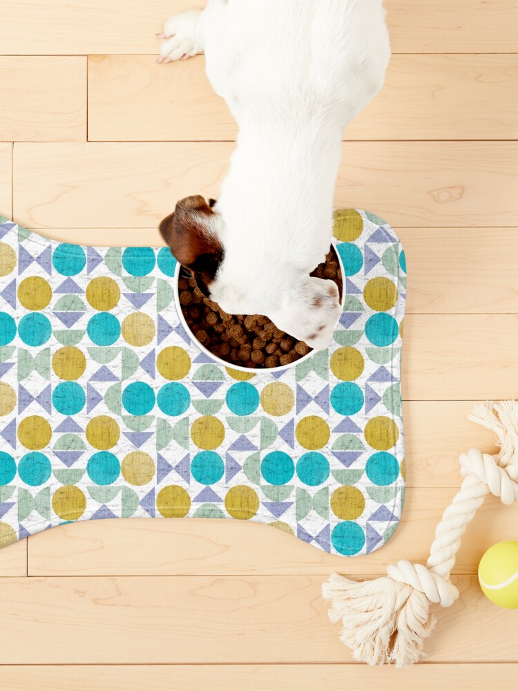 Thumbnail 3 of 5, Pet Mat, Mid Century Modern Textured Geometric in Mustard Teal Blue and Green designed and sold by vinpauld.