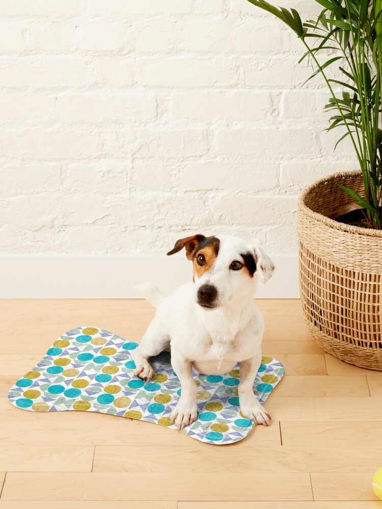 Thumbnail 2 of 5, Pet Mat, Mid Century Modern Textured Geometric in Mustard Teal Blue and Green designed and sold by vinpauld.