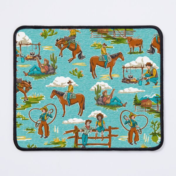 Item preview, Retro Out West Cowboy and Cowgirl Pattern in Bright Blue designed and sold by vinpauld.