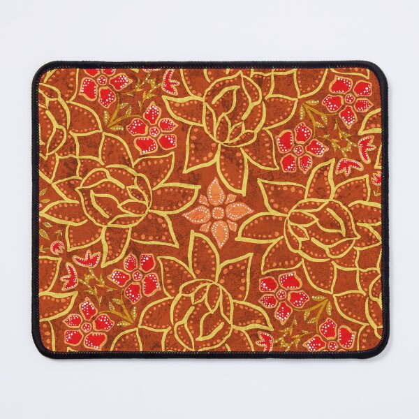 Item preview, Golden Lotus on Brown with Red Flowers in Faux Batik designed and sold by vinpauld.