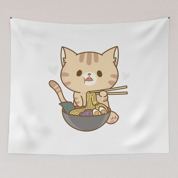 Item preview, Cute Kawaii Anime Kitty Cat Eating Ramen Noodles designed and sold by bitstudio.