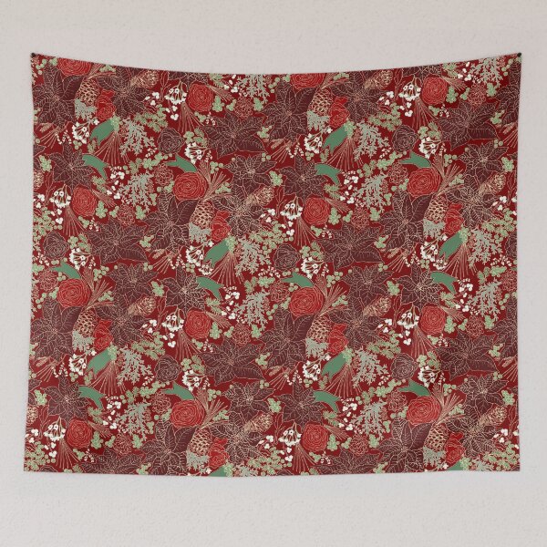 Item preview, Maximalist Christmas with Roses Poinsettia and Pine Cones designed and sold by vinpauld.