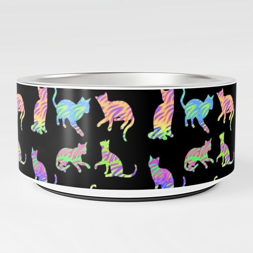 Colorful Cats Fire Silhouette Pattern Cat Lovers Pet Lovers Pet Bowl