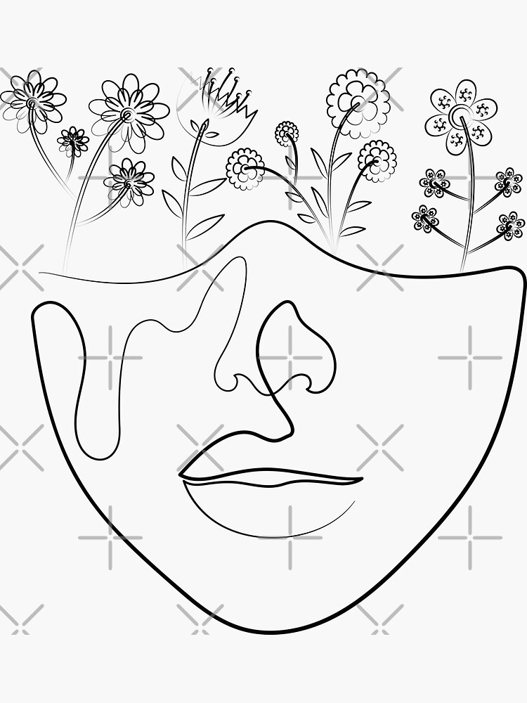 "Flowers Face" Sticker for Sale by OneLineArtist Redbubble