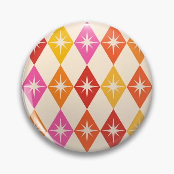 Item preview, Mid century modern starburst on retro harlequin diamonds  in orange, red and pink  designed and sold by Yasminepatterns .