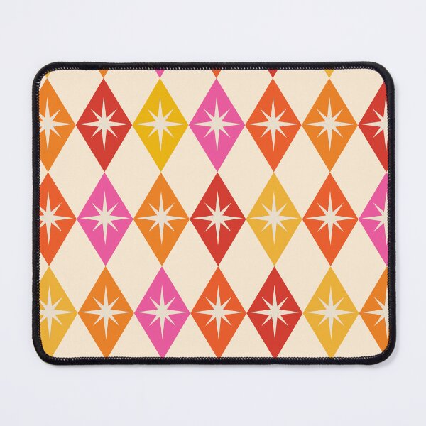 Item preview, Mid century modern starburst on retro harlequin diamonds  in orange, red and pink  designed and sold by Yasminepatterns .
