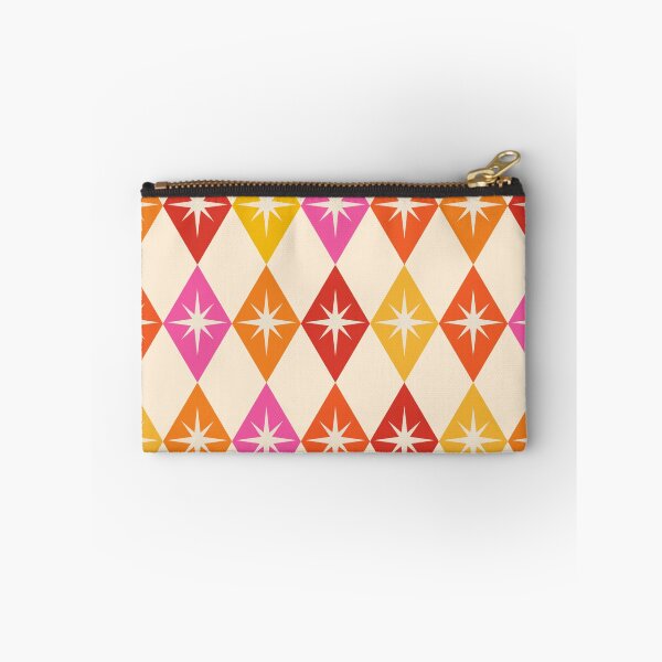 Item preview, Mid century modern starburst on retro harlequin diamonds  in orange, red and pink  designed and sold by Yasminepatterns .