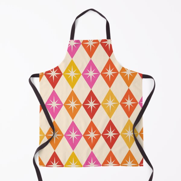 Item preview, Mid century modern starburst on retro harlequin diamonds  in orange, red and pink  designed and sold by Yasminepatterns .