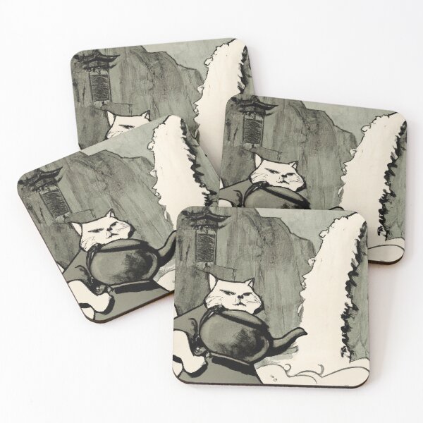 Item preview, Bēguru the Cat, tea by a waterfall (Sumi-e) designed and sold by thecatandkettle.