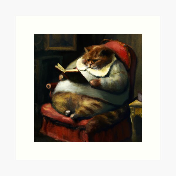 Aperçu de l'œuvre Jupiter le chat, lisant dans un fauteuil moelleux (Baroque) créée et vendue par thecatandkettle.