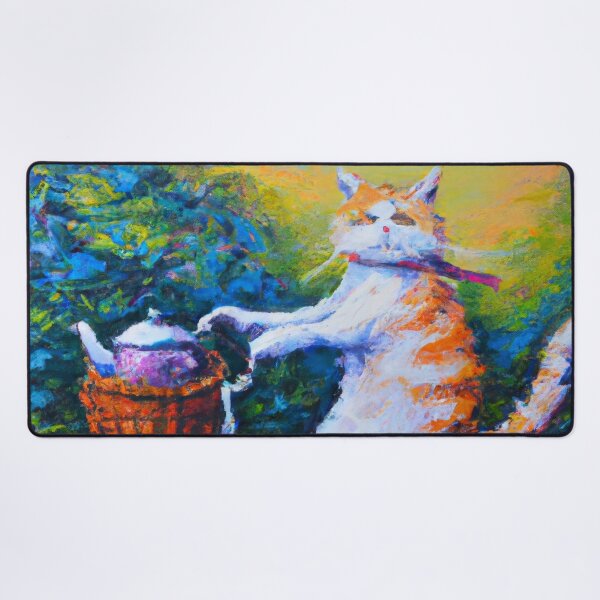 Item preview, Mabel the Cat, tea on a bicycle (Impressionism) designed and sold by thecatandkettle.