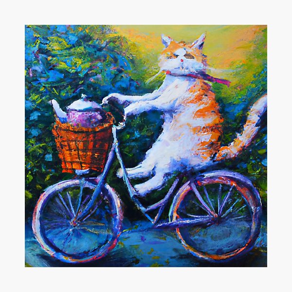 Item preview, Mabel the Cat, tea on a bicycle (Impressionism) designed and sold by thecatandkettle.