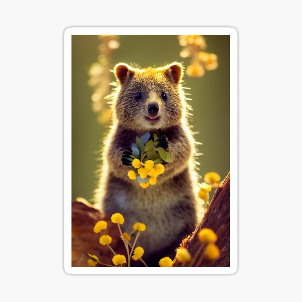 Cute quokka with Australian wild flowers v4 Sticker