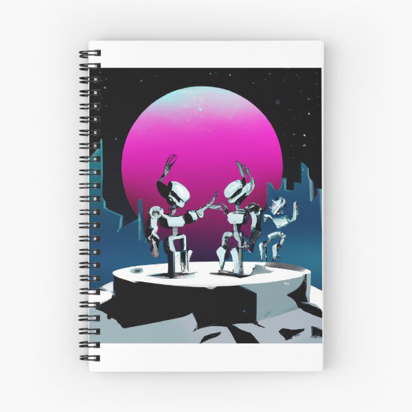 Item preview, DALL·E 2022-09-01 21.52.35 - Robots dancing in a crater on the moon in front of moon city Synthwave style.JPG designed and sold by Nate Ober.