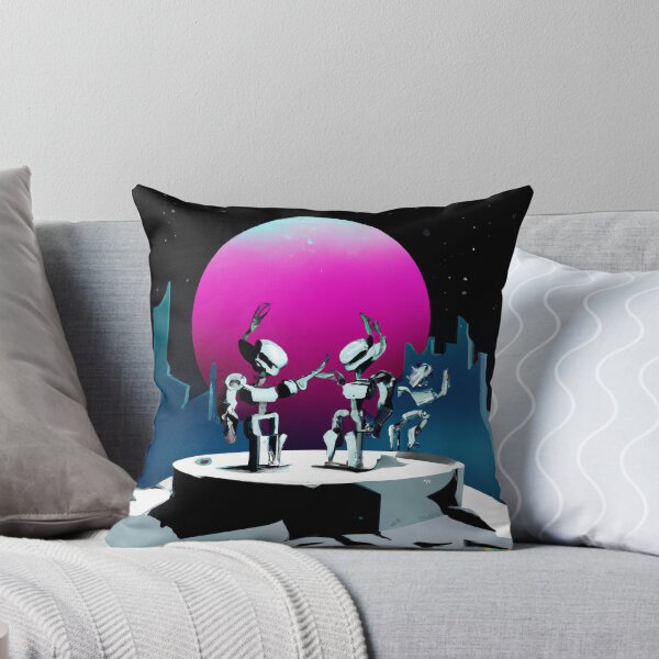 Item preview, DALL·E 2022-09-01 21.52.35 - Robots dancing in a crater on the moon in front of moon city Synthwave style.JPG designed and sold by Nate Ober.