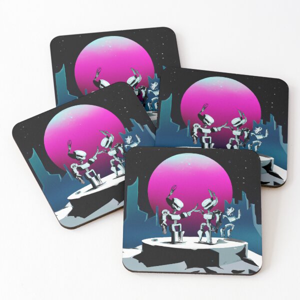 Item preview, DALL·E 2022-09-01 21.52.35 - Robots dancing in a crater on the moon in front of moon city Synthwave style.JPG designed and sold by Nate Ober.