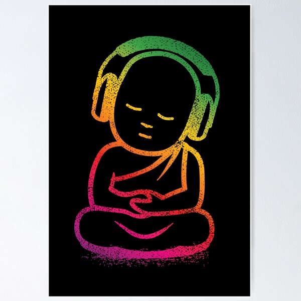 by Redbubble | Monk Poster - Buddhist Headphones Sale for propellerhead Buddha DJ\