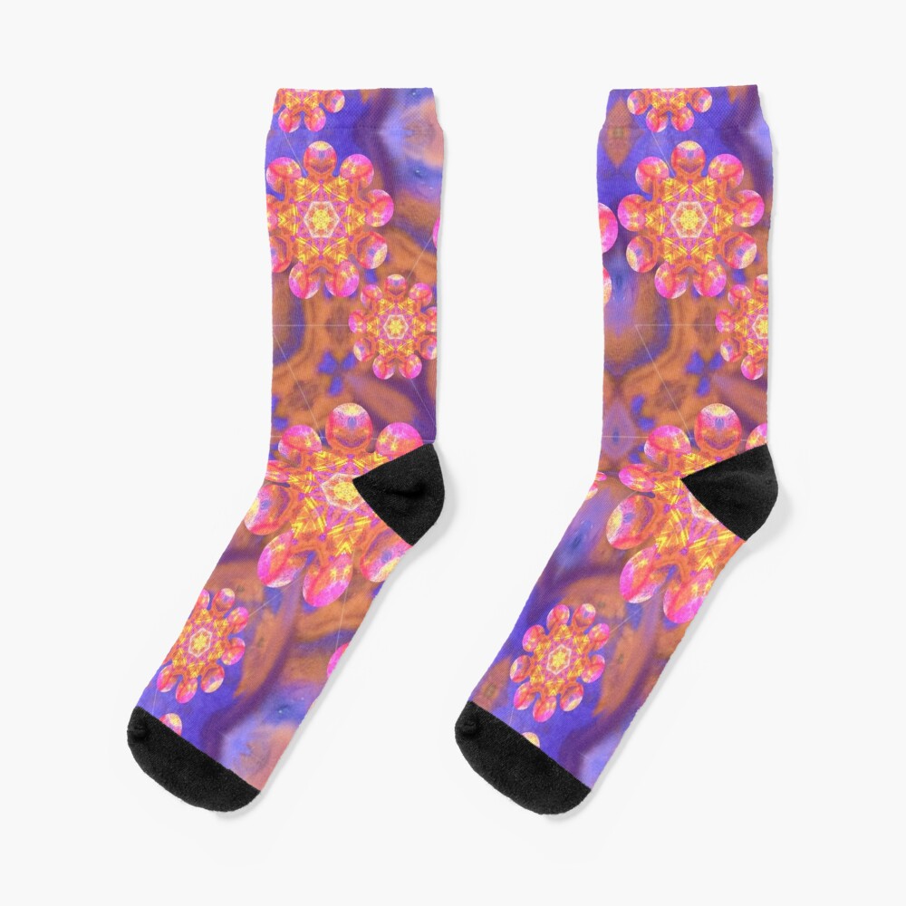 Blue Green Flowers Kaleidoscope Pattern Socks for Sale by