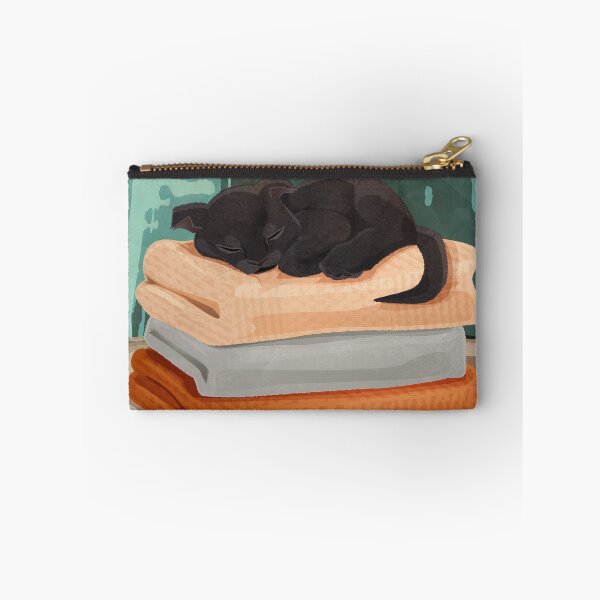 Item preview, Cute Halloween Black Cat Sleeping on Autumn Blankets designed and sold by nikknacks-art.