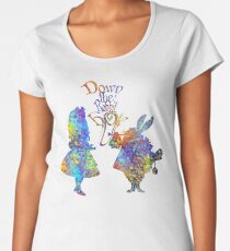 Alice im Wunderland u. Weißes Kaninchen-bunter Aquarell-Spritzer Frauen Premium T-Shirts