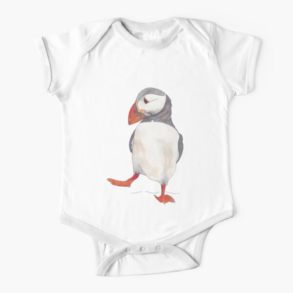 Dancing puffin watercolor illustration Short Sleeve Baby One-Piece