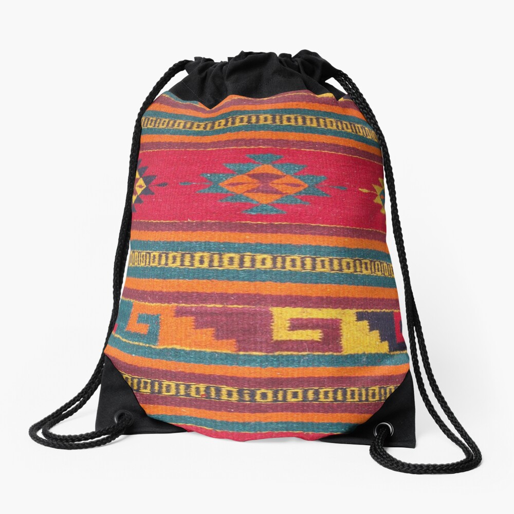 Colorful red Aztec Pattern Drawstring Bag