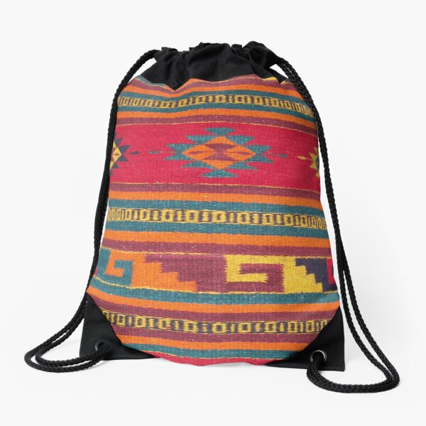 Colorful red Aztec Pattern Drawstring Bag