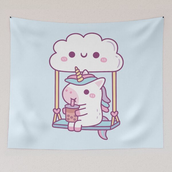 Item preview, Cute Little Unicorn Drinking Bubble Tea On Cloud Swing designed and sold by rustydoodle.